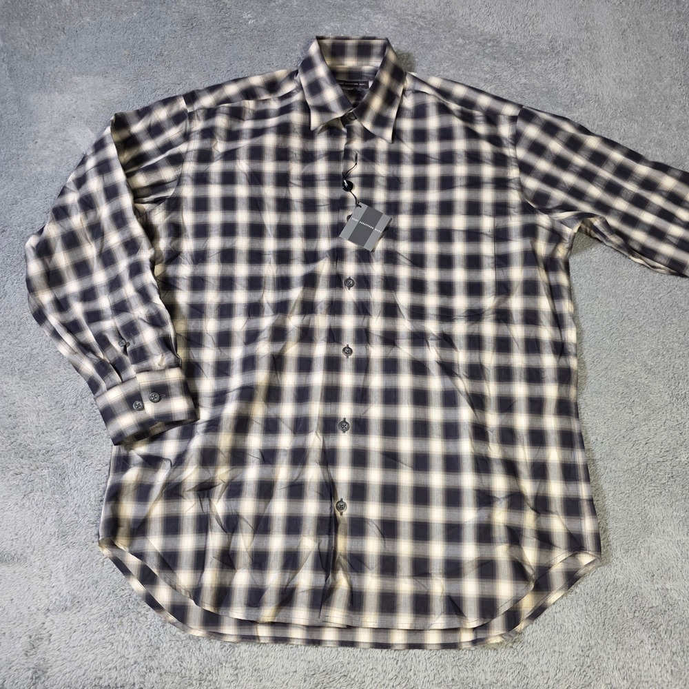 Hart‎ Schaffner Marx Mens Medium Shirt Black Cream Plaid Cotton 829T-MPWL-21-R
